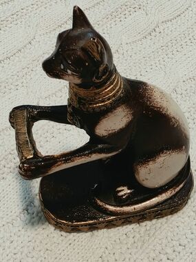 Decorative Bronze Cream Bastet Egyptian Cat God Ceramic Kitschy Accessory Accent